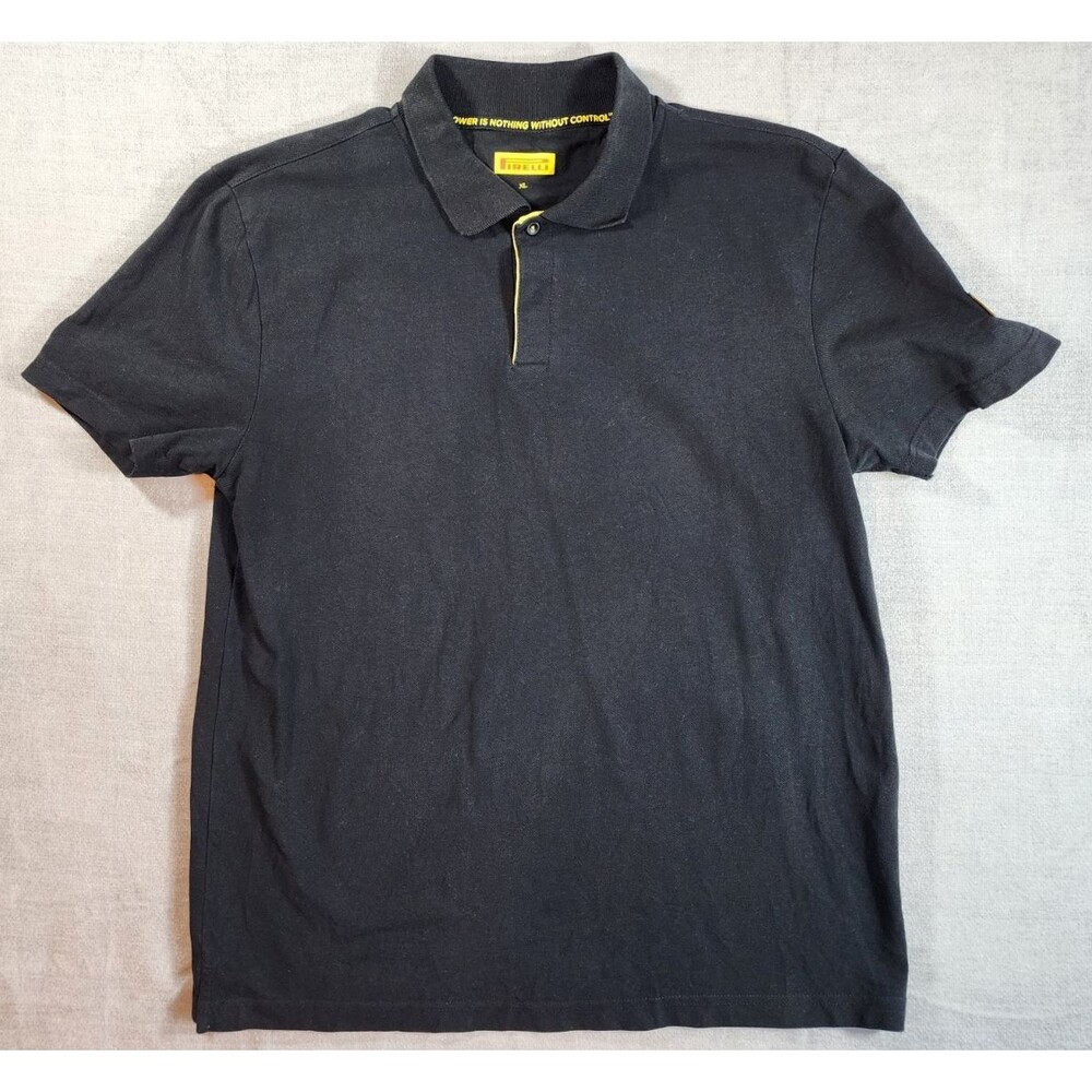 Pirelli Polo Shirt Mens XL Black Yellow Racing Motorsport Italy Short Sleeve